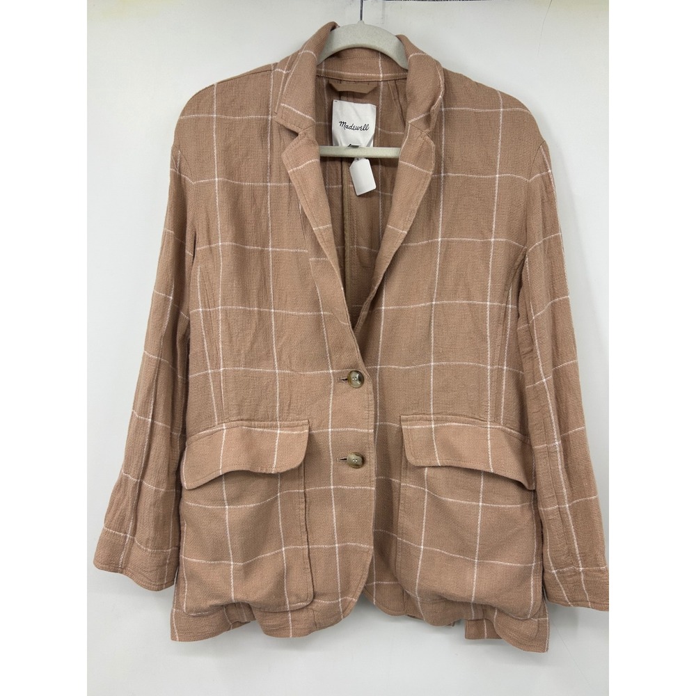 Madewell Windowpane Plaid Blazer Brown Clay Two Button Jacket Medium